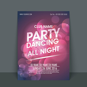 舞蹈俱乐部跳舞之夜派对传单模板或横幅夜店岩石音乐会小册子海报气泡夜生活迪厅打碟机庆典设计图片