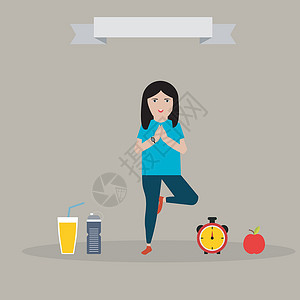 喝果汁的女孩做瑜伽的年轻女孩健康生活理念设计图片