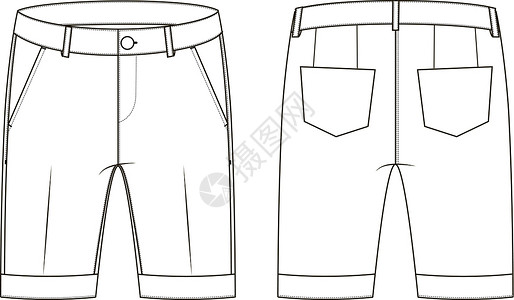 牛仔裤口袋牛仔短裤的矢量插图 正面和背面视图插画