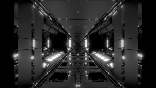 独特的高对比度未来空间科幻机库隧道走廊 3D 插图壁纸背景设计玻璃底辉光玻璃窗运动墙纸3d黑色艺术渲染玻璃背景图片