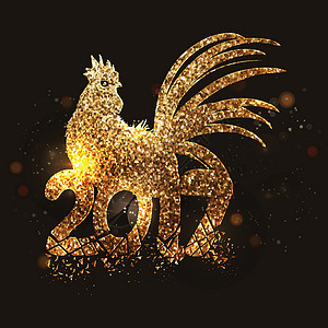2017 文本与农历新年的公鸡金子母鸡十二生肖动物火花闪光节日背景图片