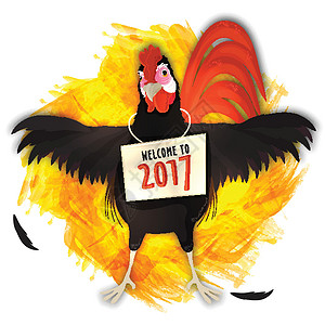 中国新年庆典的公鸡八字十二生肖动物母鸡笔触卡通片木板欢迎背景图片