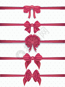 优雅的装饰红丝带的集合古董金丝曲线套装漩涡状横幅标签卷曲背景图片