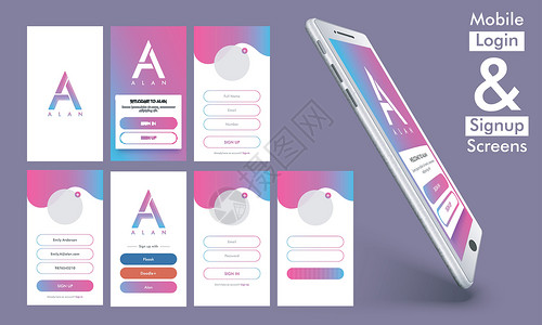 手机部件移动登录和登录 UIUX 设计触摸屏营销商业小样材料报名工具手机软件屏幕设计图片