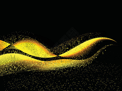 金粉末金色波浪装饰抽象背景墙纸金子魅力粒子辉光奢华脉冲声波频率海浪插画