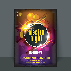 电子夜音乐派对娱乐夜生活舞蹈小册子横幅传单节日辉光打碟机海报背景图片