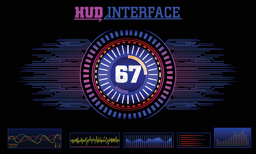 商业应用程序的 HUD UI医疗碎石展示显示器教育经济学数据技术雷达文档背景图片