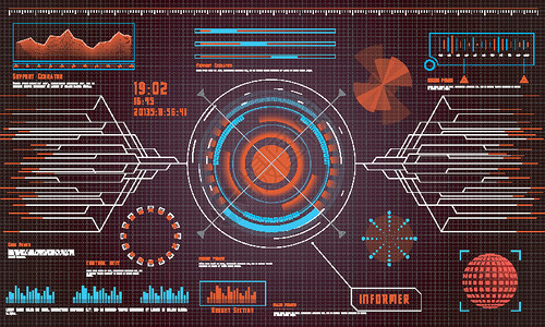 商业应用程序的 HUD UI碎石经济学图表医疗教育显示器技术展示雷达数据背景图片