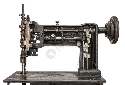 高级缝纫机机器工艺白色刺绣工具车轮黑色工作工厂金属纺织品高清图片素材