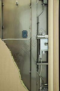 防装甲门机制大厦机械房间金属出口白色棕色框架建筑学木头背景图片