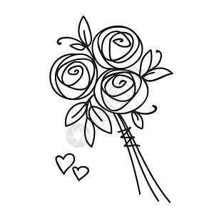 夏日玫瑰花束花束 程式化的玫瑰手绘图 结婚生日礼物展示作品绘画叶子墨水婚礼插图艺术礼物草图设计图片