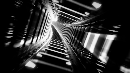 3d隧道abwtract 发光的未来派科幻地铁隧道走廊 3d 渲染壁纸背景设计时间速度黑色白色黑与白插图运动墙纸艺术背景