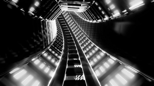 3d隧道未来派科幻火车地铁隧道走廊3D插画背景壁纸黑与白3d循环运动黑色艺术白色墙纸插图速度背景