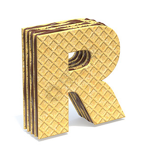 金色字母R华夫饼字体巧克力奶油填充字母 R 3饼干可可脆皮渲染小吃插图胡扯美食食物晶圆背景