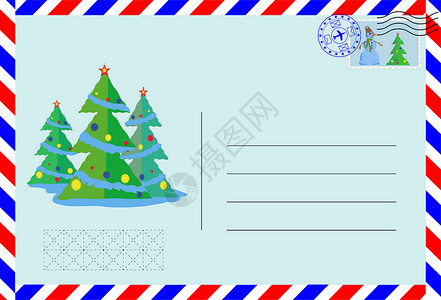 圣诞节明信片装有邮票和圣诞树图案的空信封邮资艺术明信片办公室海豹集邮邮件邮政喜悦地址背景