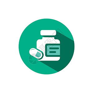 胶囊瓶图标 绿色圆圈上有阴影 它制作图案矢量药房疾病援助医院病人健康治疗产品药品药物医疗背景图片
