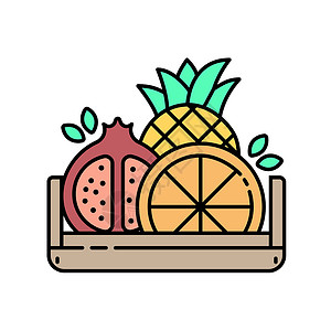 水果运输木箱中的水果 - 现代线条图标插画