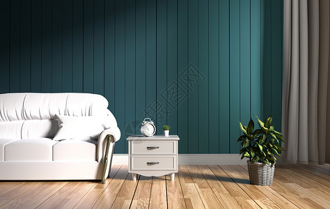 现代室内  客厅和软沙发 墙壁深色 3d ren工作室阁楼木头房子艺术房间蓝色凳子墙纸装饰背景图片