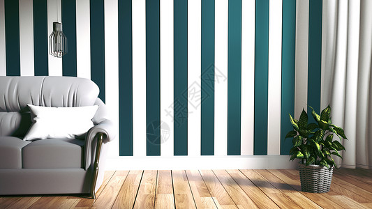 现代室内  客厅和软沙发 墙壁深色 3d ren凳子长椅木头内阁风格家具房子阁楼房间蓝色背景图片