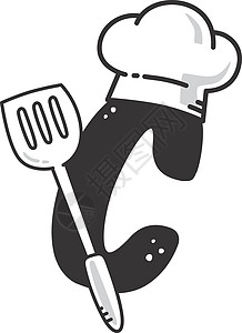 带抹刀餐厅主题日志的字母首字母厨师帽标识食物烹饪厨房帽子餐具用具背景图片