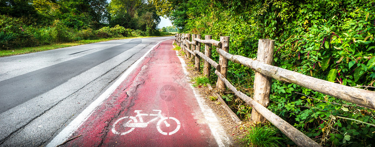 绿色国家中的自行车路径小路红色沥青街道踪迹概念自行车道背景图片