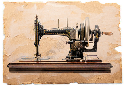 旧纸纸张背景的缝纫机背景图片