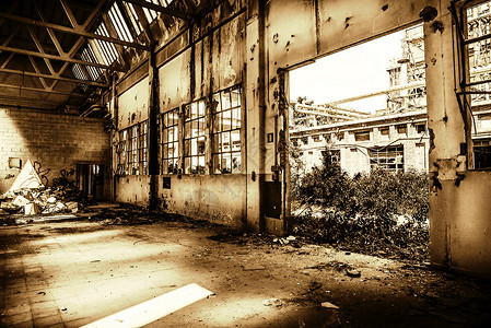 旧废弃工厂概念艺术工业拆除建筑建筑学废墟背景图片