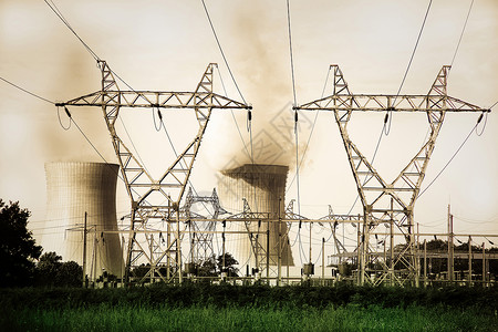 裂变生产电力的核电站发电厂核能发电厂矿渣活力筒仓原子生态背景