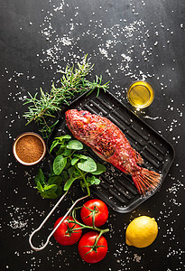 石板烤鱼烤鱼的准备菜单香草石头鲷鱼炙烤黑板烹饪平底锅厨房盘子背景