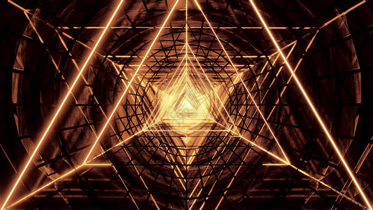 抽象 glowig 线框三角形设计与深色抽象背景 3d 插图 wallpape金子反射反光艺术品隧道艺术渲染运动辉光背景图片