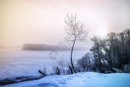 俯视冰冻河流的冬季风景背景图片