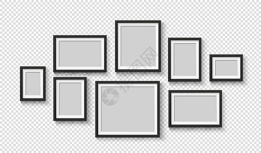 5村照片相框墙上的黑色相框 空白图片 矢量装饰元素设计图片