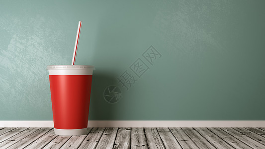 可乐杯套素材木地板上反对 Wal 的快餐饮水杯饮料地板饮水木头插图稻草可乐红色杯子玻璃背景