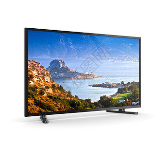 电视机屏幕显示希腊岛屿景观背景图片