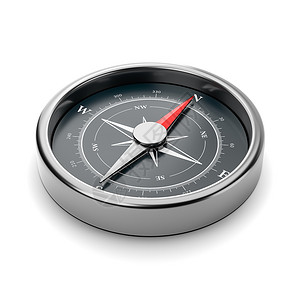 在白色背景上的指南针导航插图黑色红色磁针设备金属背景图片
