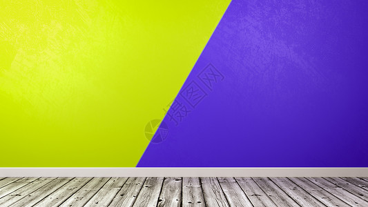 带双色调墙背景的空房间地面插图木板蓝色色调空白木头黄色背景图片