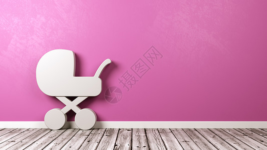 Roo 中的婴儿车标志白色女性房间越野车地面木头婴儿粉色插图背景图片