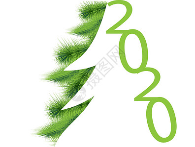新年快乐的象征 圣诞树装饰 混合媒体 绿色背景  2020 年新年快乐背景 创意圣诞年度创造力叶子日历森林庆典生态季节艺术白色背景图片