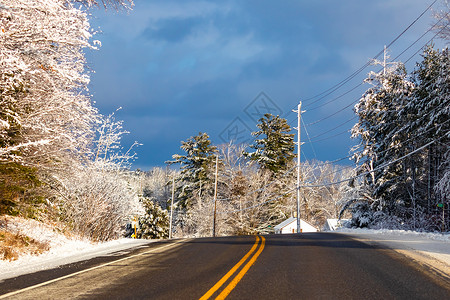 穿越冬季农村乡村地带的双长高速公路背景图片