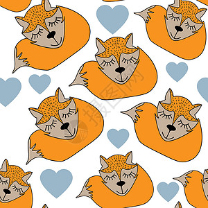 狐狸和猫小狐狸 斯堪的纳维亚风格 无缝模式 儿童绘画墙纸织物卡片哺乳动物纺织品艺术孩子们毛皮包装卡通片设计图片