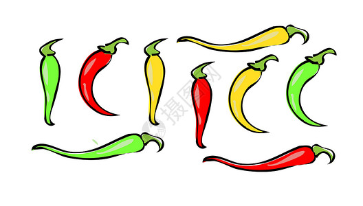 辣椒叶子白色背景上的墨西哥墨西哥胡椒辣椒矢量图标 颜色辣椒套插画