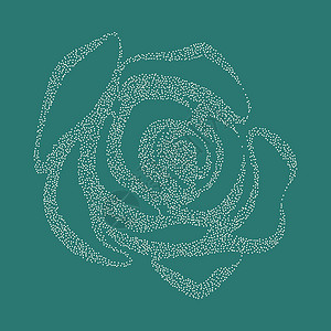 玫瑰瓣绿色背景中美丽的多点花花瓣卡片翠菊艺术写意插图绘画模版墨水装饰插画
