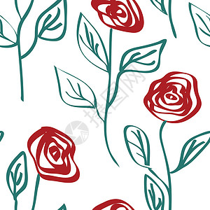 无缝玫瑰图案 矢量花卉背景 vecto织物剪贴簿纺织品卡片艺术绘画玫瑰插图植物装饰品背景图片