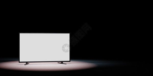 电视机与白色空白屏幕聚光灯在黑色背景上背景图片