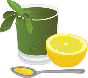 一杯百香果茶一杯加柠檬蜂蜜的茶和茶早午餐假插画