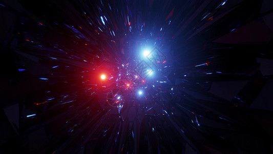 抽象空间星系图形艺术品与发光的飞行球体粒子 3d 插图背景壁纸艺术计算机橙子蓝色运动隧道墙纸红色渲染创造力背景图片