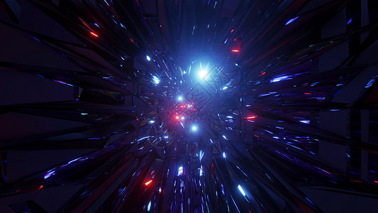 抽象空间星系图形艺术品与发光的飞行球体粒子 3d 插图背景壁纸创造力艺术橙子运动计算机渲染红色蓝色隧道墙纸背景图片