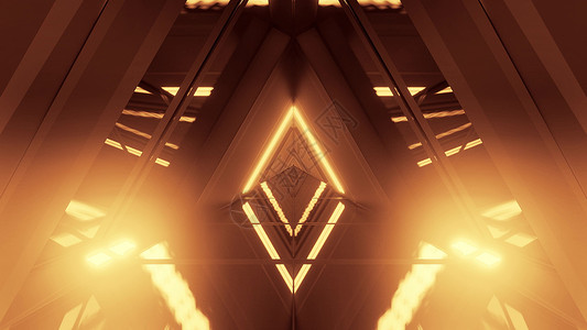建筑渲染图未来派科幻风格的发光三角形太空船寺庙隧道走廊与反光玻璃底部 3d 插图背景 wallpape反射玻璃底计算机图形渲染小说建筑创造背景