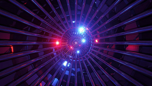 城市圆形金属偷管与飞行发光球体粒子 3d 插图背景墙纸图形 artwor艺术红色圆管隧道蓝色渲染管道运动艺术品背景图片
