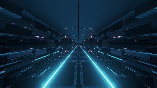 未来技术科幻隧道走廊与无尽的发光灯 3d 插图背景墙纸图形 artwor渲染艺术品粉色蓝色运动艺术背景图片